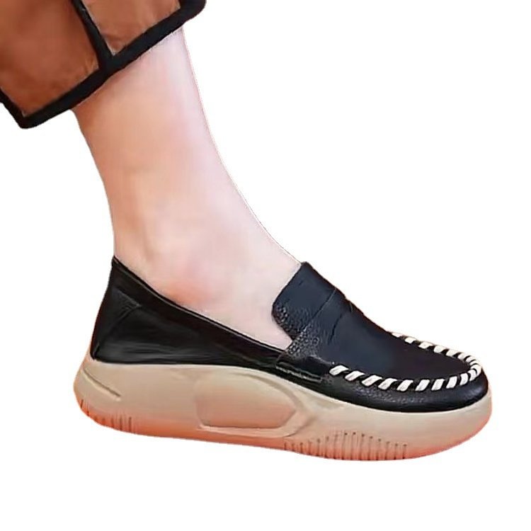 Slip-on Casual Leather Shoes Platform Round Toe - Image 3