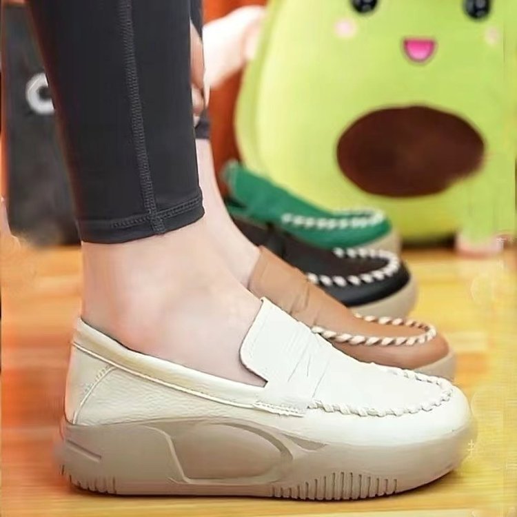 Slip-on Casual Leather Shoes Platform Round Toe - Image 9