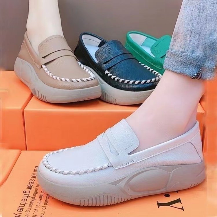 Slip-on Casual Leather Shoes Platform Round Toe - Image 10