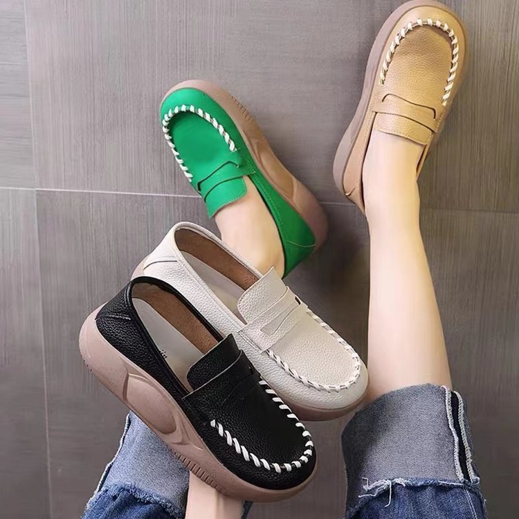 Slip-on Casual Leather Shoes Platform Round Toe - Image 6
